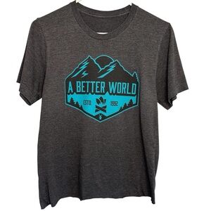 Dutch Bros XS+MEDIUM Charcoal Blue “A Better World” Mountains Sun Trees Campfire